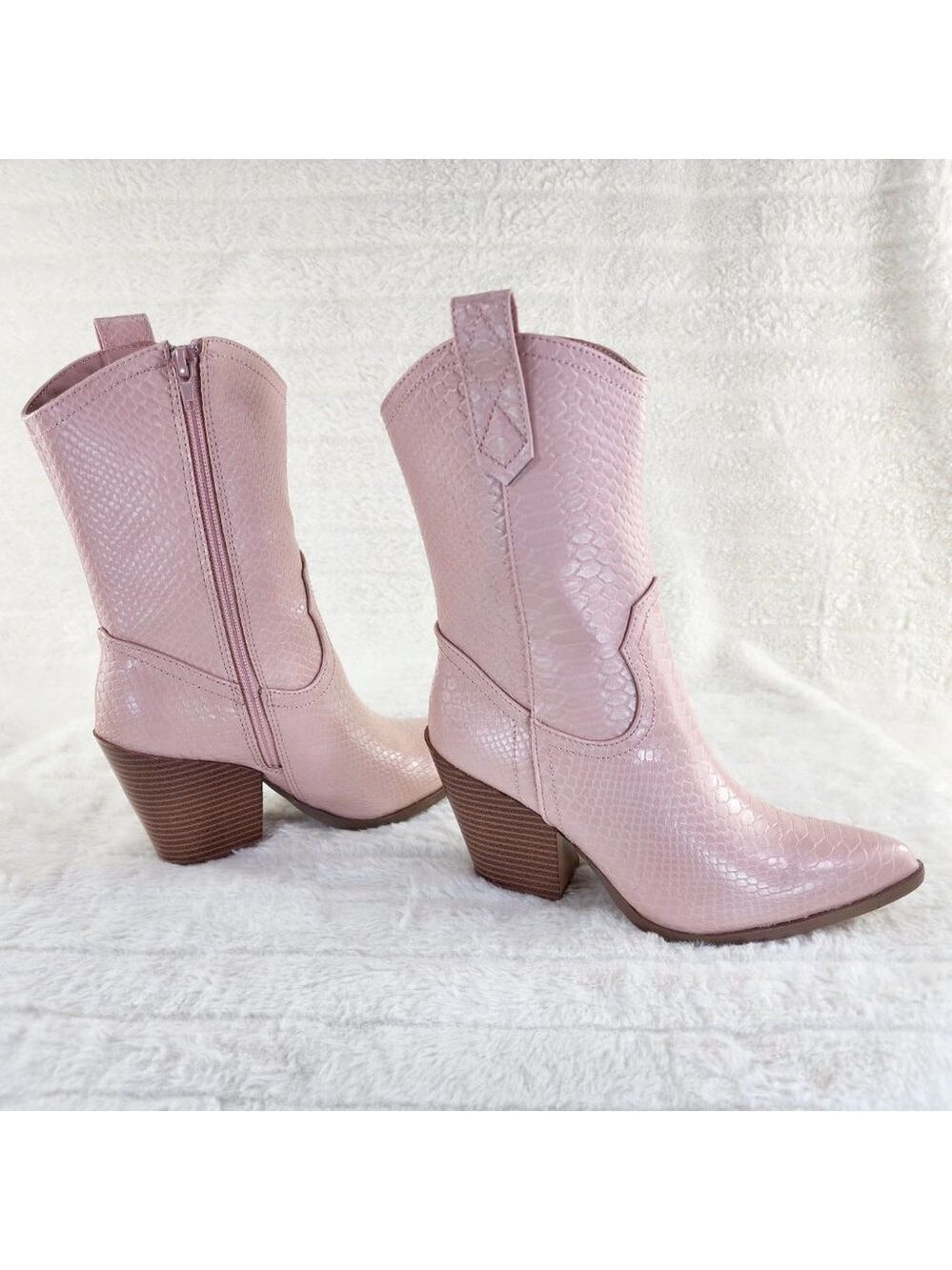 Dusty Pink Western Cowgirl Cow Boy Ankle Boots Slayer - Picture 4 of 10